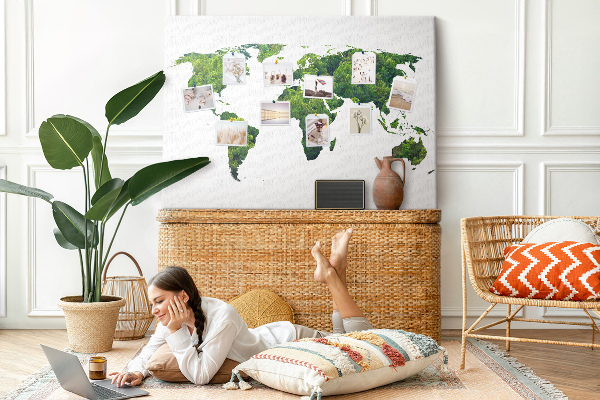 Tableau affichage liège Carte du monde verte avec végétation
