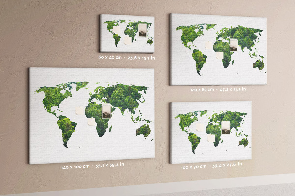 Tableau affichage liège Carte du monde verte avec végétation