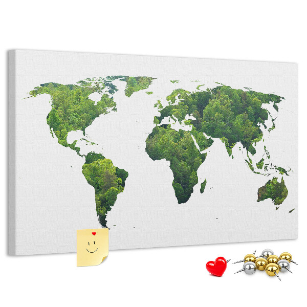 Tableau affichage liège Carte du monde verte avec végétation