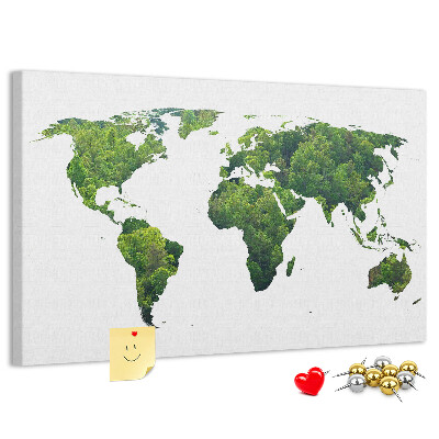 Tableau affichage liège Carte du monde verte avec végétation