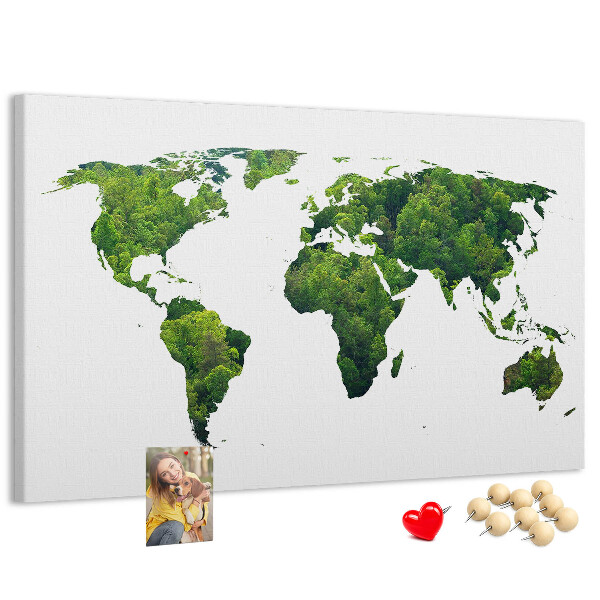 Tableau affichage liège Carte du monde verte avec végétation