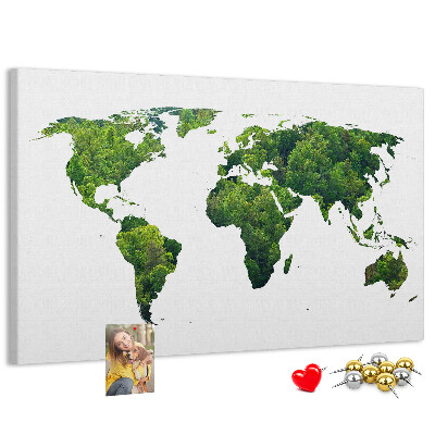 Tableau affichage liège Carte du monde verte avec végétation