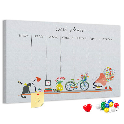 Tableau en liège Agenda hebdomadaire coloré sur le thème du bureau