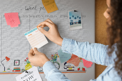 Tableau en liège Agenda hebdomadaire coloré sur le thème du bureau