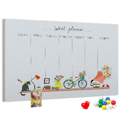 Tableau en liège Agenda hebdomadaire coloré sur le thème du bureau