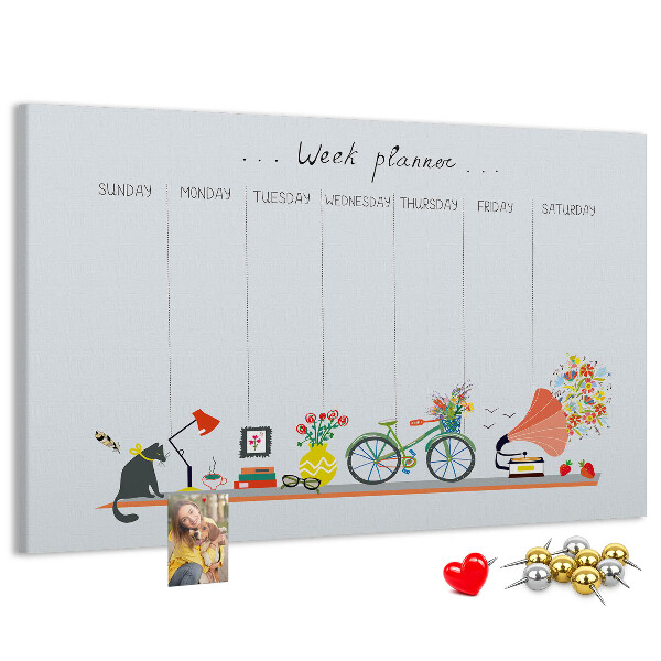 Tableau en liège Agenda hebdomadaire coloré sur le thème du bureau