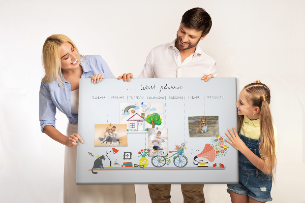 Tableau en liège Agenda hebdomadaire coloré sur le thème du bureau
