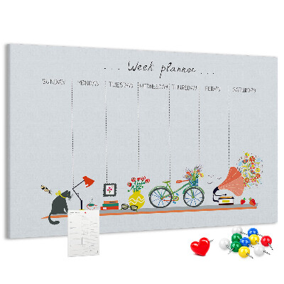 Tableau en liège Agenda hebdomadaire coloré sur le thème du bureau