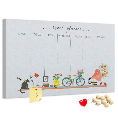 Tableau en liège Agenda hebdomadaire coloré sur le thème du bureau