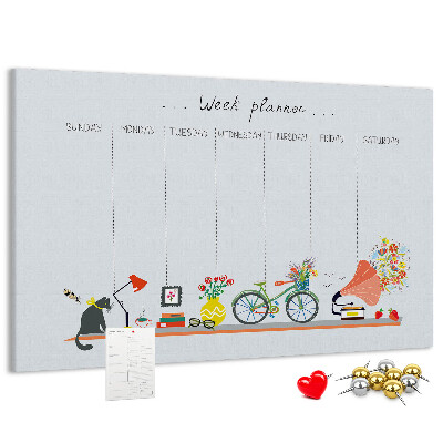 Tableau en liège Agenda hebdomadaire coloré sur le thème du bureau