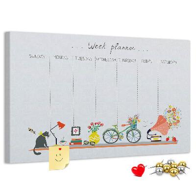 Tableau en liège Agenda hebdomadaire coloré sur le thème du bureau