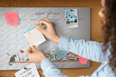 Tableau en liège Agenda hebdomadaire coloré sur le thème du bureau
