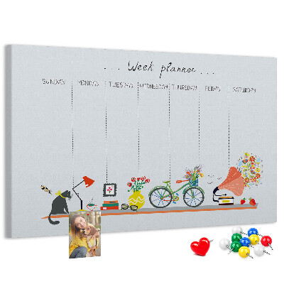 Tableau en liège Agenda hebdomadaire coloré sur le thème du bureau