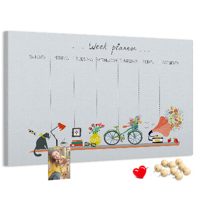 Tableau en liège Agenda hebdomadaire coloré sur le thème du bureau
