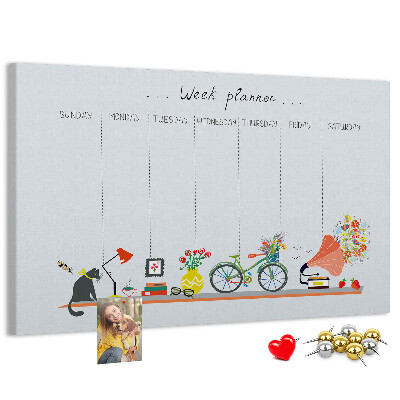 Tableau en liège Agenda hebdomadaire coloré sur le thème du bureau