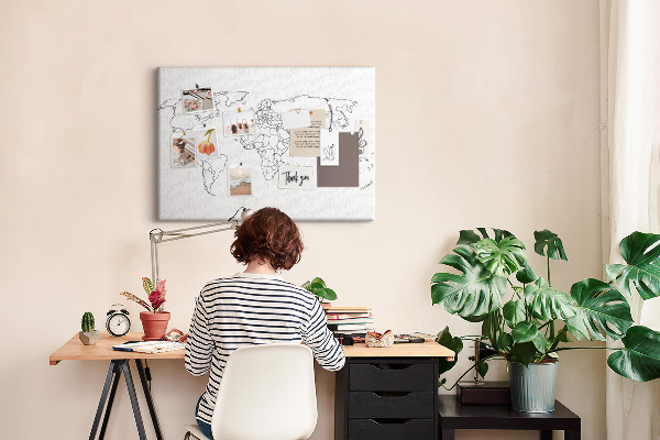 Tableau affichage liège Carte du monde à colorier et à légender