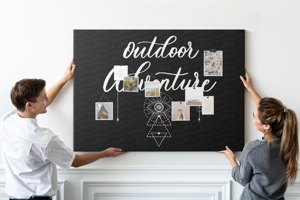 Tableau de liège Aventure en plein air avec des symboles