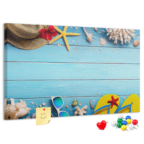 Tableau de liège Vacances d'été à la plage avec accessoires