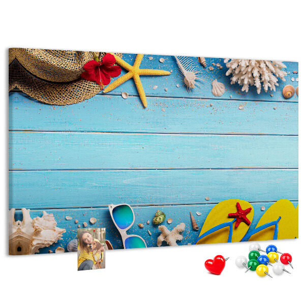 Tableau de liège Vacances d'été à la plage avec accessoires