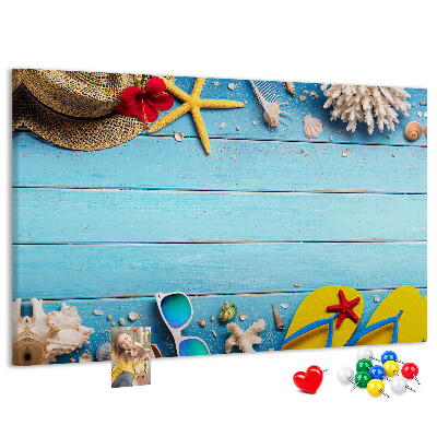 Tableau de liège Vacances d'été à la plage avec accessoires