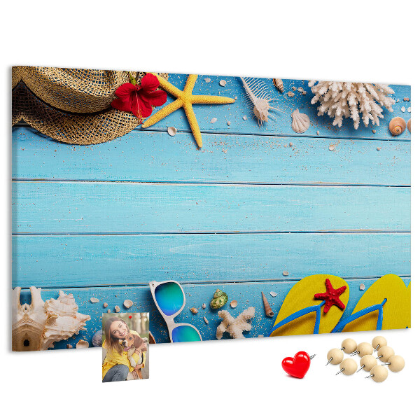 Tableau de liège Vacances d'été à la plage avec accessoires