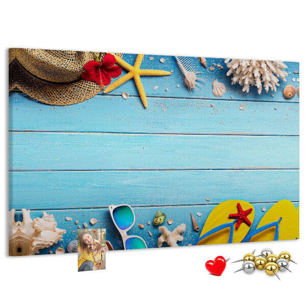 Tableau de liège Vacances d'été à la plage avec accessoires