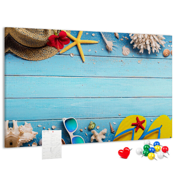 Tableau de liège Vacances d'été à la plage avec accessoires