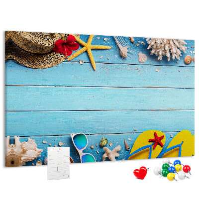 Tableau de liège Vacances d'été à la plage avec accessoires