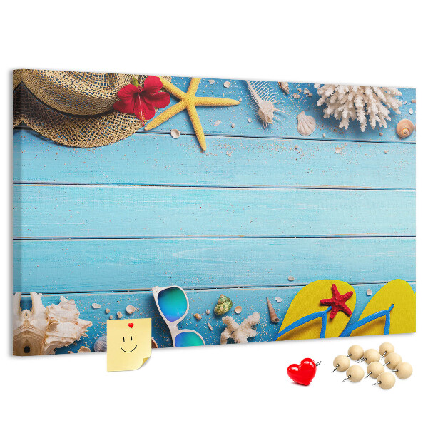Tableau de liège Vacances d'été à la plage avec accessoires