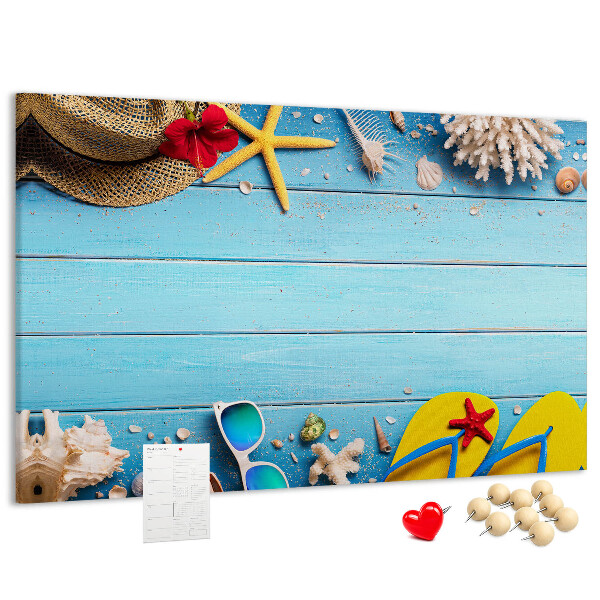 Tableau de liège Vacances d'été à la plage avec accessoires