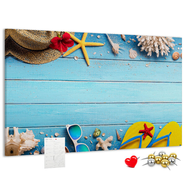Tableau de liège Vacances d'été à la plage avec accessoires