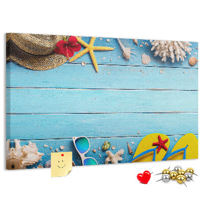 Tableau de liège Vacances d'été à la plage avec accessoires
