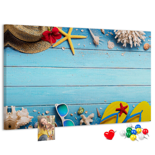 Tableau de liège Vacances d'été à la plage avec accessoires