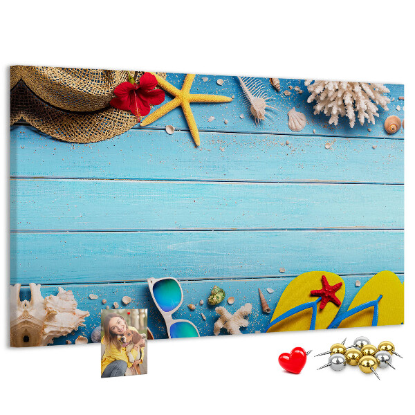 Tableau de liège Vacances d'été à la plage avec accessoires