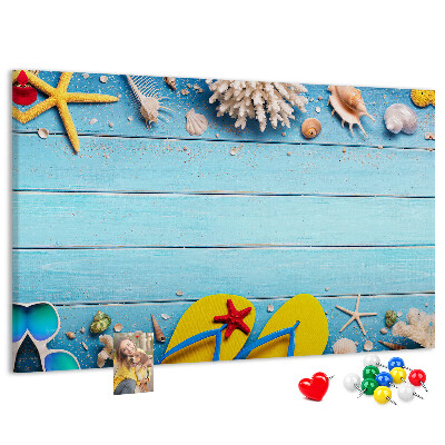Tableau en liège Souvenirs d'été à la plage avec des coquillages