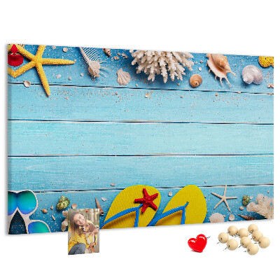 Tableau en liège Souvenirs d'été à la plage avec des coquillages