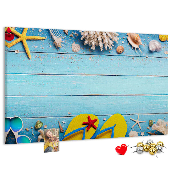 Tableau en liège Souvenirs d'été à la plage avec des coquillages