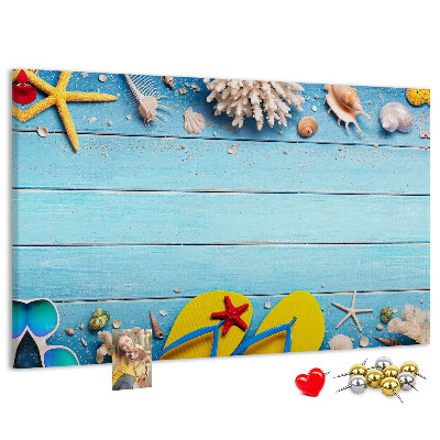 Tableau en liège Souvenirs d'été à la plage avec des coquillages