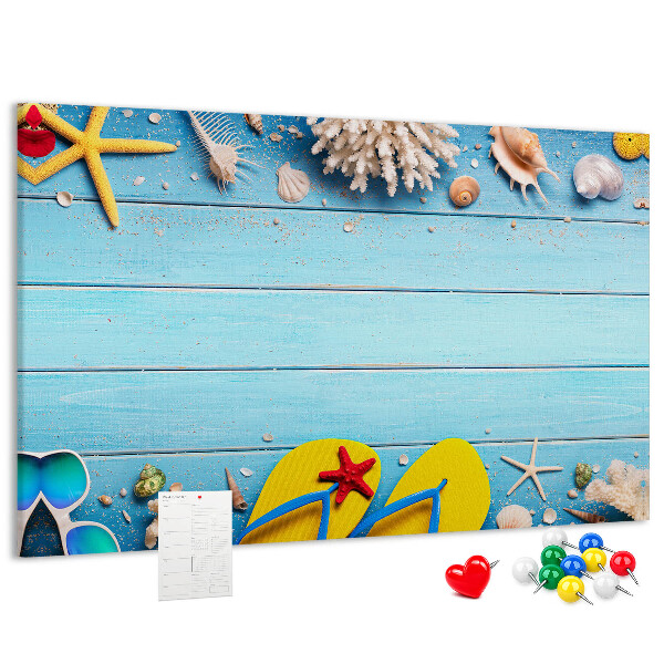 Tableau en liège Souvenirs d'été à la plage avec des coquillages