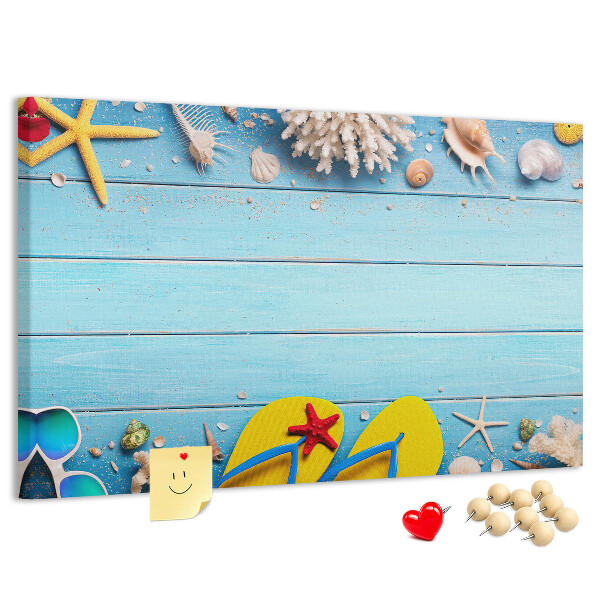 Tableau en liège Souvenirs d'été à la plage avec des coquillages