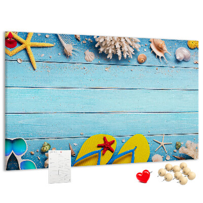 Tableau en liège Souvenirs d'été à la plage avec des coquillages
