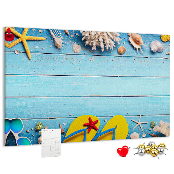 Tableau en liège Souvenirs d'été à la plage avec des coquillages