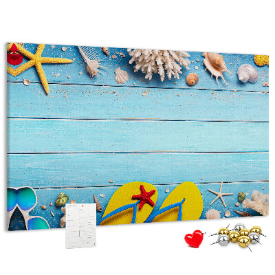 Tableau en liège Souvenirs d'été à la plage avec des coquillages