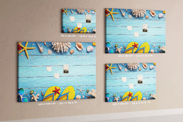 Tableau en liège Souvenirs d'été à la plage avec des coquillages