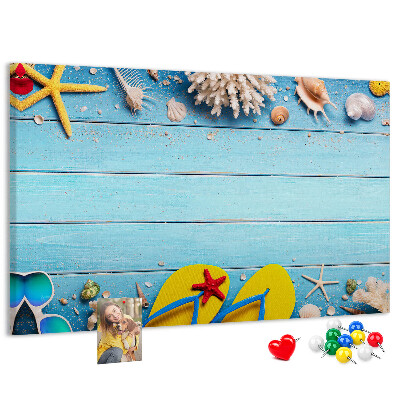 Tableau en liège Souvenirs d'été à la plage avec des coquillages