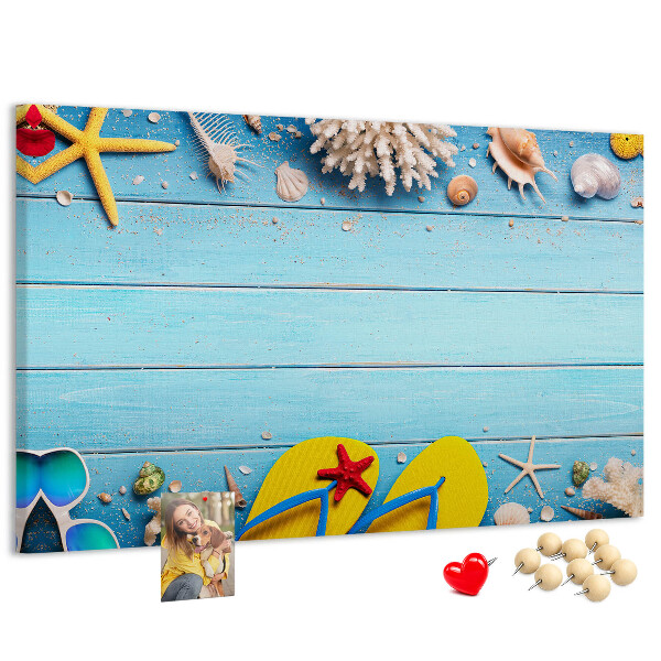 Tableau en liège Souvenirs d'été à la plage avec des coquillages