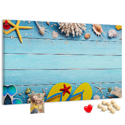 Tableau en liège Souvenirs d'été à la plage avec des coquillages