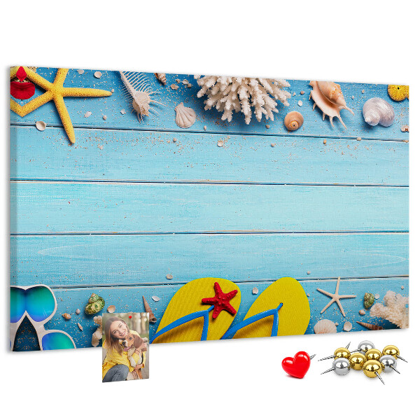 Tableau en liège Souvenirs d'été à la plage avec des coquillages