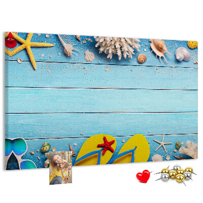 Tableau en liège Souvenirs d'été à la plage avec des coquillages