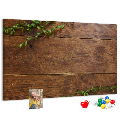 Tableau en liège Bois naturel avec des branches vertes
